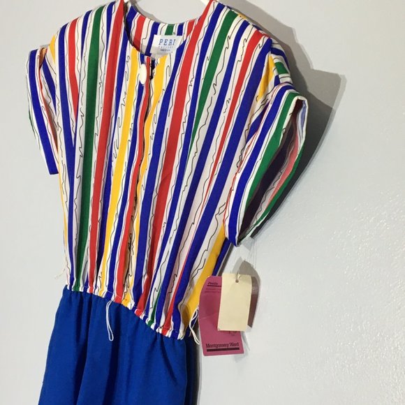 Vintage 80s Clowncore Dress Bright Primary Colors Abstract Rainbow Geometric - Picture 8 of 12